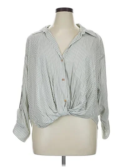 Pre-owned Zara 3/4 Sleeve Button Down Shirt In Green