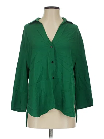 Pre-owned Zara 3/4 Sleeve Button Down Shirt In Green