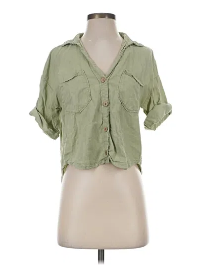 Pre-owned Zara 3/4 Sleeve Button Down Shirt In Green