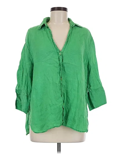 Pre-owned Zara 3/4 Sleeve Button Down Shirt In Green