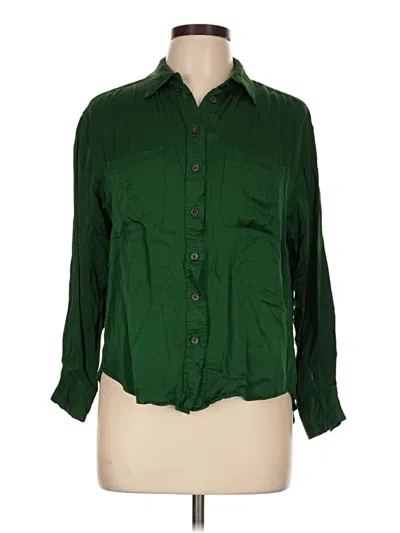 Pre-owned Zara 3/4 Sleeve Button Down Shirt In Green