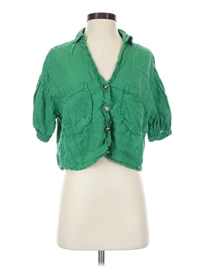 Pre-owned Zara 3/4 Sleeve Button Down Shirt In Green