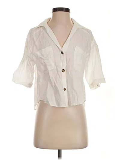 Pre-owned Zara 3/4 Sleeve Button Down Shirt In Ivory
