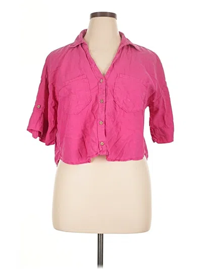 Pre-owned Zara 3/4 Sleeve Button Down Shirt In Pink