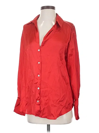 Zara 3/4 Sleeve Button Down Shirt In Red