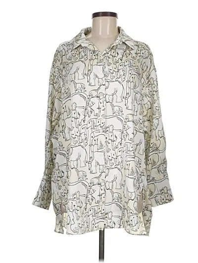 Pre-owned Zara 3/4 Sleeve Button Down Shirt In Silver