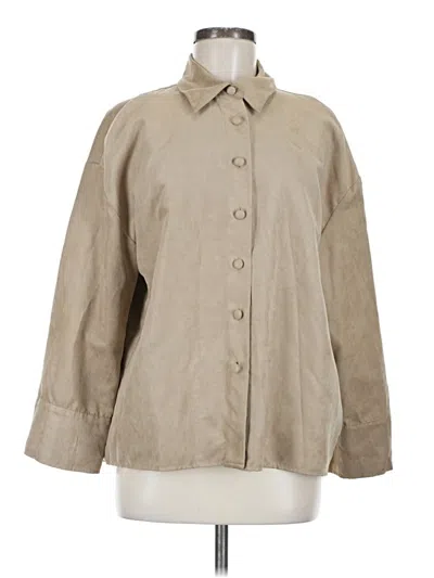 Pre-owned Zara 3/4 Sleeve Button Down Shirt In Tan