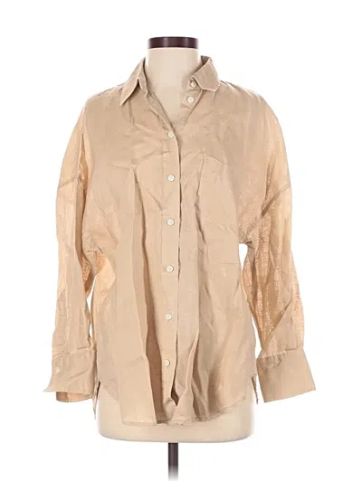 Pre-owned Zara 3/4 Sleeve Button Down Shirt In Tan