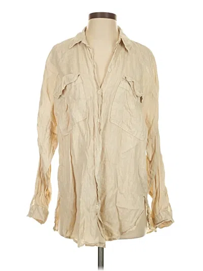 Pre-owned Zara 3/4 Sleeve Button Down Shirt In Tan