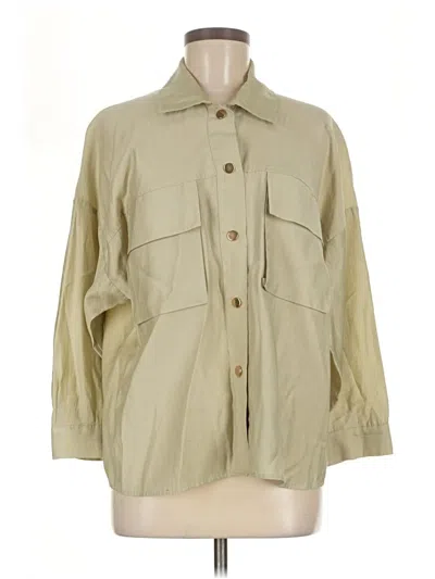 Pre-owned Zara 3/4 Sleeve Button Down Shirt In Tan