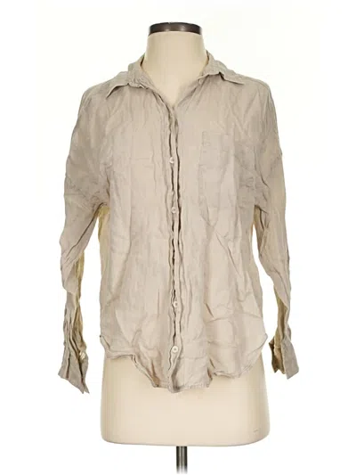 Pre-owned Zara 3/4 Sleeve Button Down Shirt In Tan