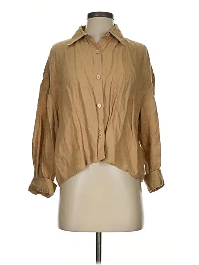 Pre-owned Zara 3/4 Sleeve Button Down Shirt In Tan