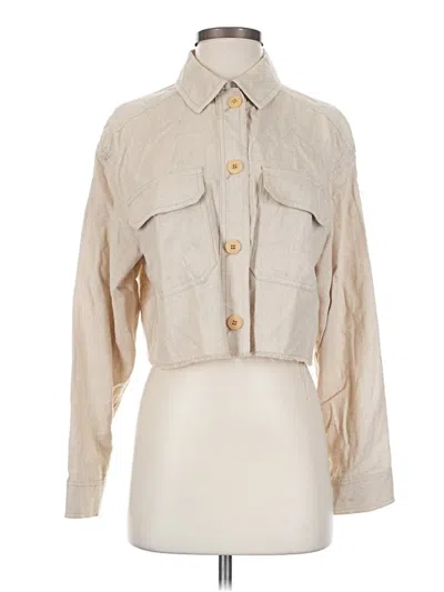 Pre-owned Zara 3/4 Sleeve Button Down Shirt In Tan