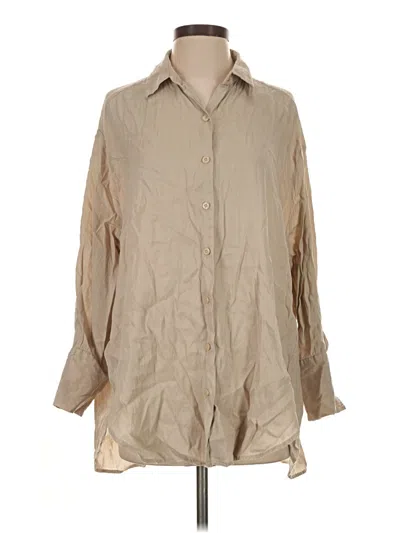 Pre-owned Zara 3/4 Sleeve Button Down Shirt In Tan