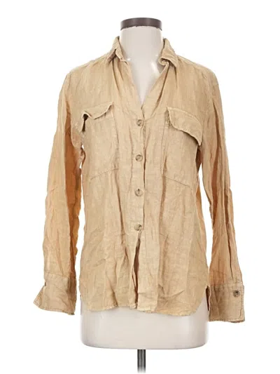 Pre-owned Zara 3/4 Sleeve Button Down Shirt In Tan
