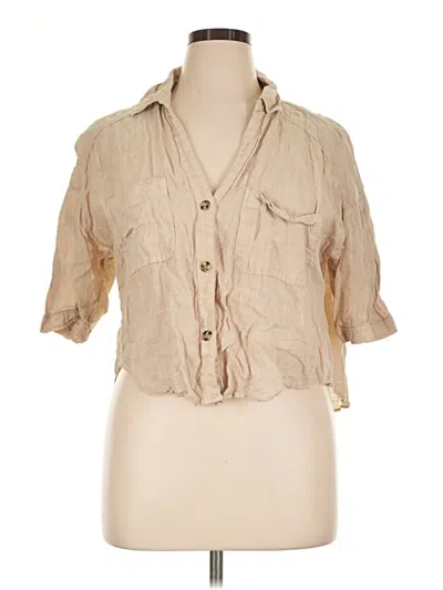 Pre-owned Zara 3/4 Sleeve Button Down Shirt In Tan