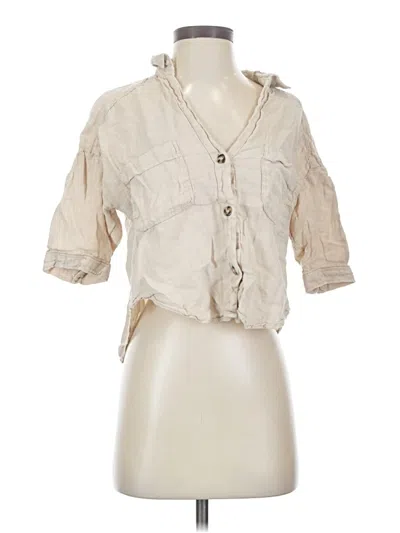 Pre-owned Zara 3/4 Sleeve Button Down Shirt In Tan