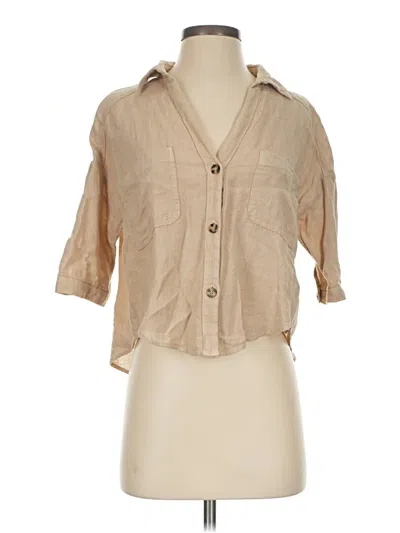 Pre-owned Zara 3/4 Sleeve Button Down Shirt In Tan