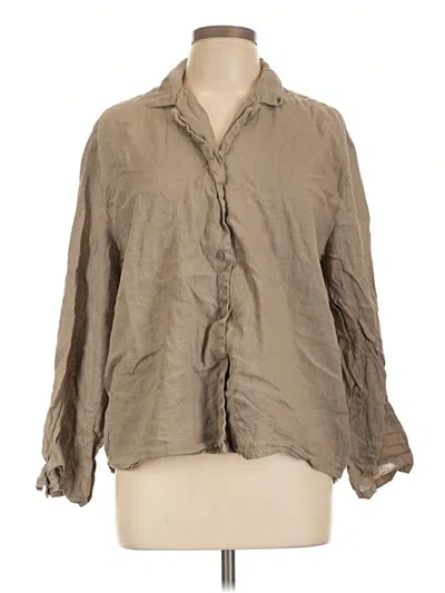 Pre-owned Zara 3/4 Sleeve Button Down Shirt In Tan