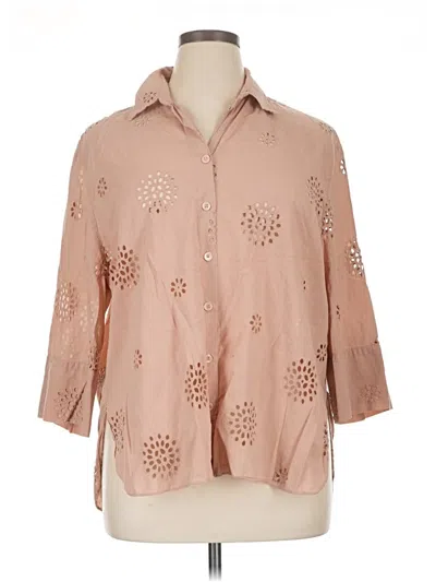 Pre-owned Zara 3/4 Sleeve Button Down Shirt In Tan