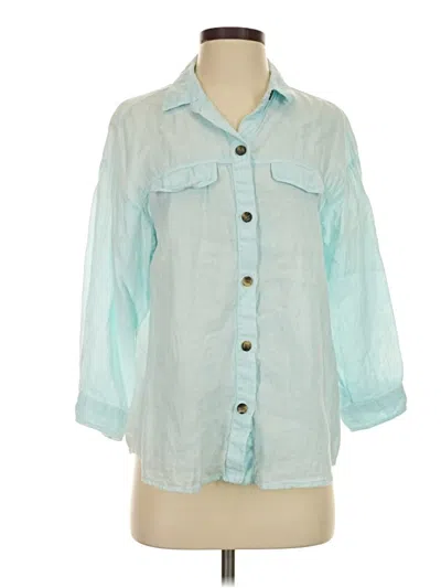 Pre-owned Zara 3/4 Sleeve Button Down Shirt In Teal
