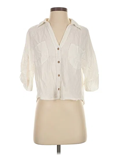 Pre-owned Zara 3/4 Sleeve Button Down Shirt In White