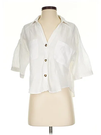 Pre-owned Zara 3/4 Sleeve Button Down Shirt In White