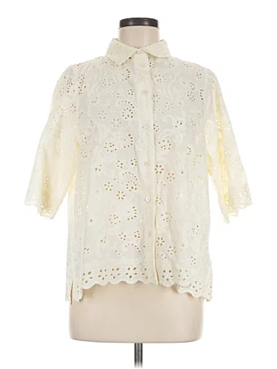 Zara 3/4 Sleeve Button Down Shirt In White