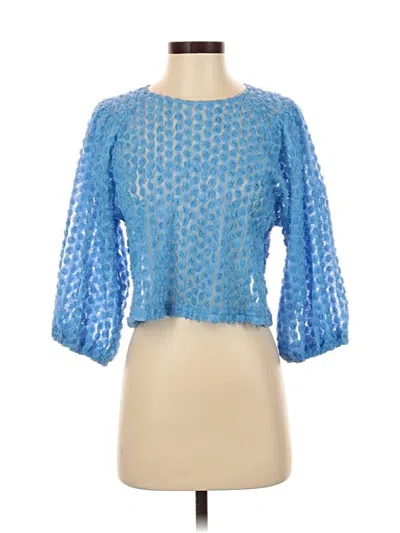 Pre-owned Zara 3/4 Sleeve Top Blue Square Neckline Tops