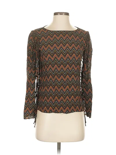Pre-owned Zara 3/4 Sleeve Top Brown Square Neckline Tops