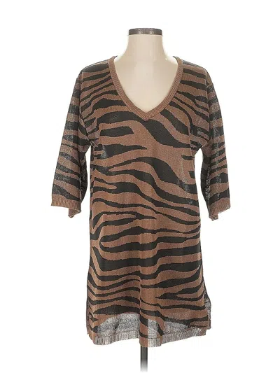 Pre-owned Zara 3/4 Sleeve Top Brown V Neck Tops
