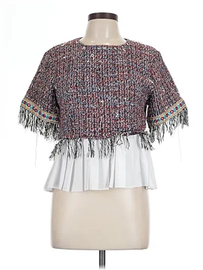 Pre-owned Zara 3/4 Sleeve Top Gray Keyhole Neckline Tops