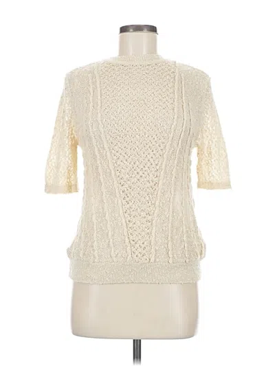 Pre-owned Zara 3/4 Sleeve Top Ivory Mock Neckline Tops In White