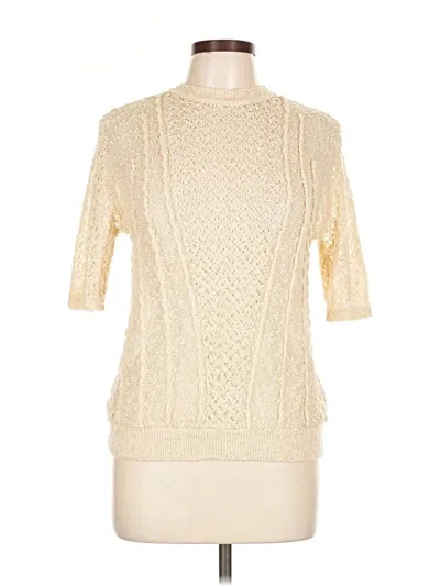 Pre-owned Zara 3/4 Sleeve Top Ivory Mock Neckline Tops In White