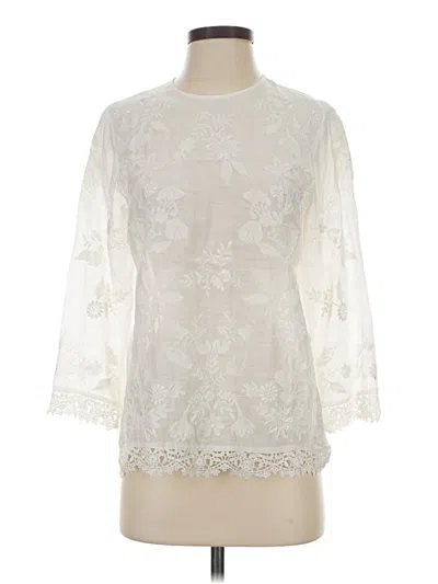 Pre-owned Zara 3/4 Sleeve Top Ivory Mock Neckline Tops In White