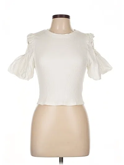 Pre-owned Zara 3/4 Sleeve Top Ivory Ruffles Neckline Tops In White