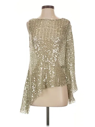 Zara 3/4 Sleeve Top Silver One Shoulder Neckline Tops In Green