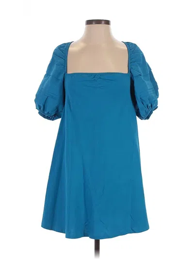 Pre-owned Zara 3/4 Sleeve Top Teal Strapless Neckline Tops In Blue