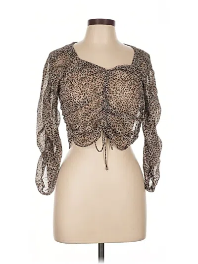 Pre-owned Zara 3/4 Sleeve T-shirt In Brown