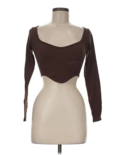 Pre-owned Zara 3/4 Sleeve T-shirt In Brown