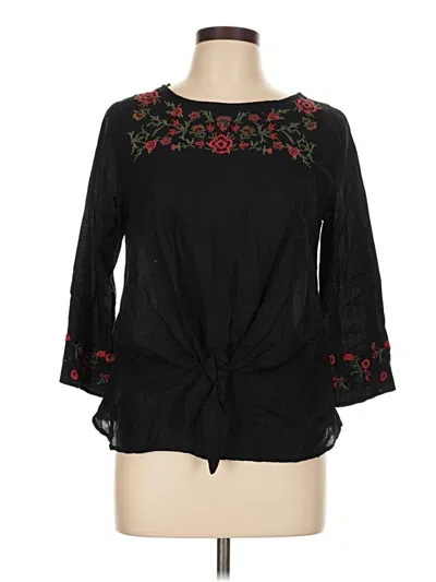 Pre-owned Zara Basic 3/4 Sleeve Blouse In Black