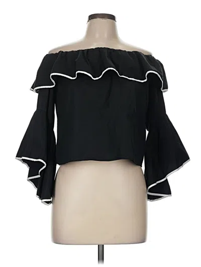 Pre-owned Zara Basic 3/4 Sleeve Blouse In Black