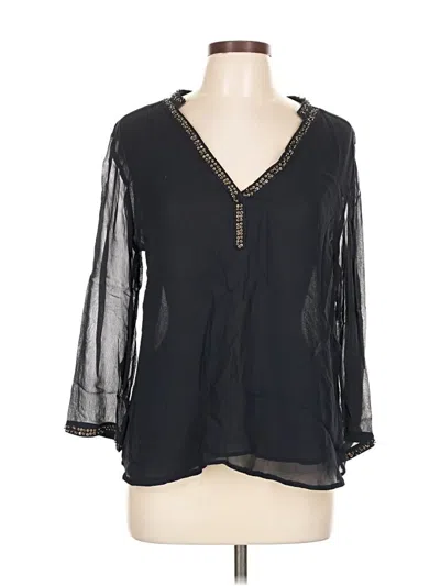 Pre-owned Zara Basic 3/4 Sleeve Blouse In Black