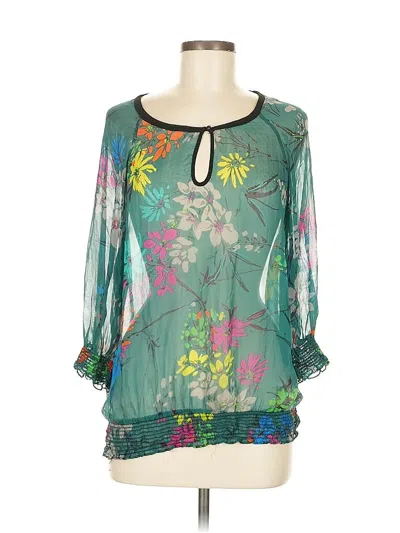 Pre-owned Zara Basic 3/4 Sleeve Blouse In Blue