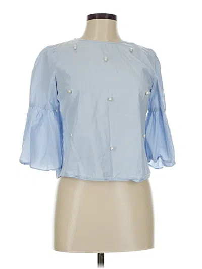Pre-owned Zara Basic 3/4 Sleeve Blouse In Blue