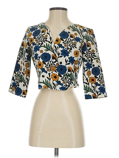 Pre-owned Zara Basic 3/4 Sleeve Blouse In Blue