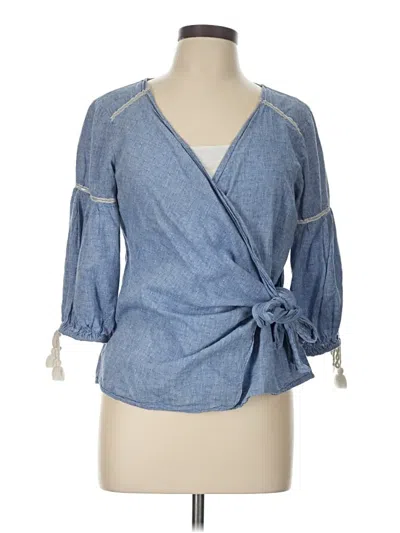 Pre-owned Zara Basic 3/4 Sleeve Blouse In Blue
