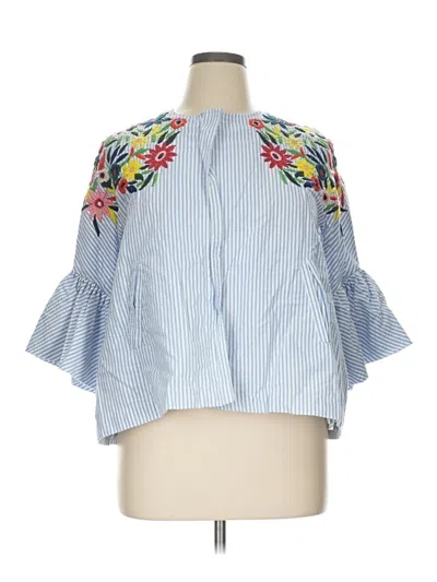 Pre-owned Zara Basic 3/4 Sleeve Blouse In Blue