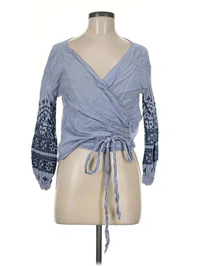 Pre-owned Zara Basic 3/4 Sleeve Blouse In Blue