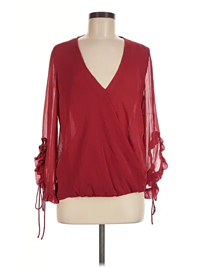 Pre-owned Zara Basic 3/4 Sleeve Blouse In Burgundy